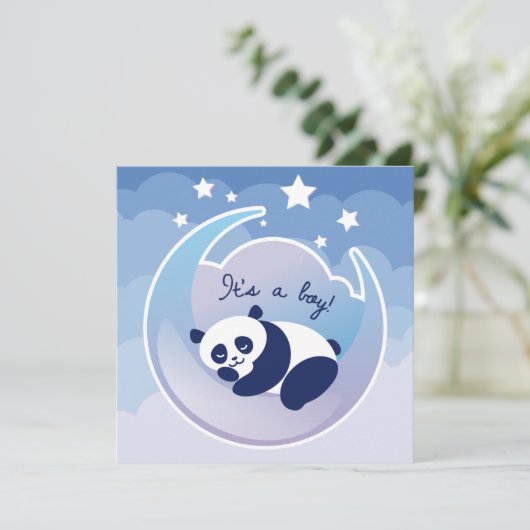 Schlafende Panda's a boy Geburtsankündigungskarte Ankündigung (Stehend Vorderseite)