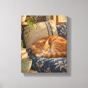 Schlafende rote Katze und Celadon-Tasse Leinwanddruck