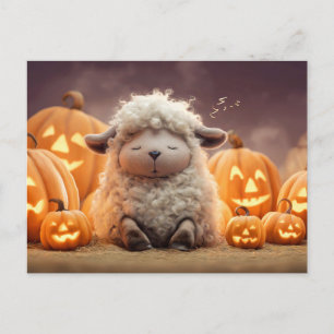 Schlafende Schafe zwischen Halloween-Kürbissen Ill Feiertagspostkarte