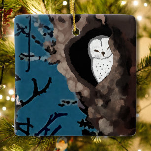 Schlafende Schleiereule Keramikornament