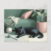 Schlafende schwarze Katze / Catnip Träume Postkarte (Vorderseite)