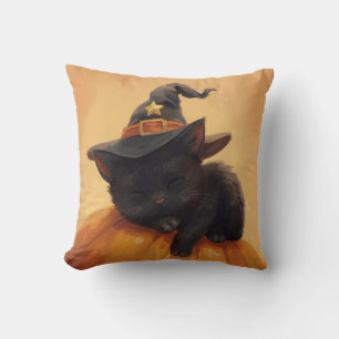 Schlafende schwarze Katze Halloween Kissen