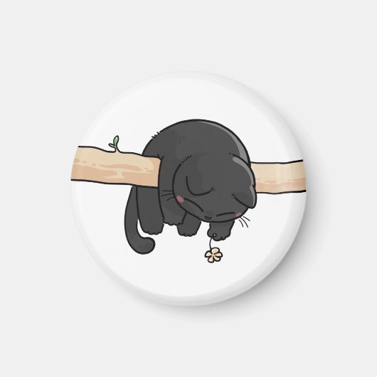 Schlafende schwarze Katze Niedlich Magnet (Vorne)