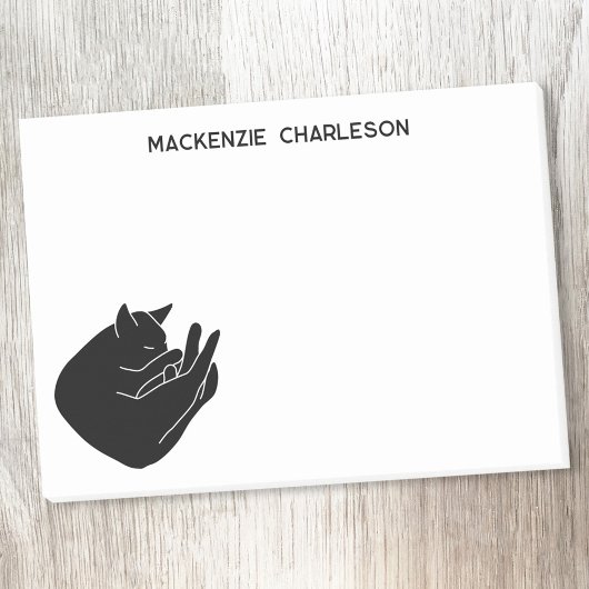 Schlafende schwarze Katze personalisierter Name Post-it Klebezettel