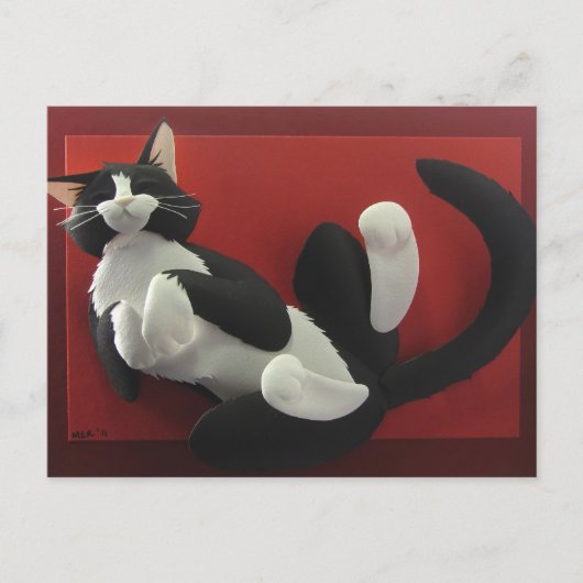 Schlafende Tuxedo Katze Postkarte (Vorderseite)
