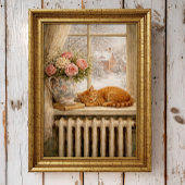 Schlafende Winterkatze am Fenster Poster