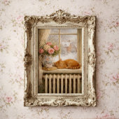 Schlafende Winterkatze am Fenster Poster
