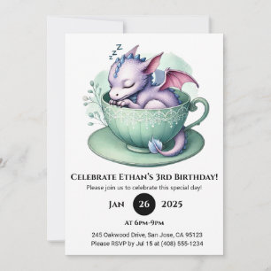 Schlafender Baby-Drache in Teetasse zum Geburtstag Einladung