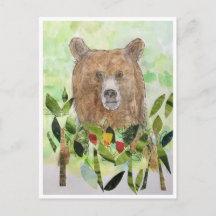 Schlafender Bär in den Blättern - Aquarell Postkar