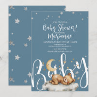 Schlafender Bärenjunge Sterne Babyparty-Einladung