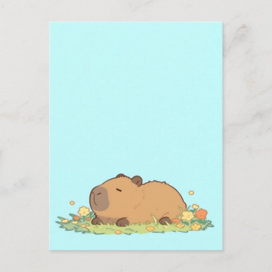 Schlafender Capybara ruht auf Sommerwiese Postkarte (Vorderseite)