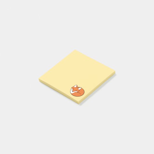 Schlafender Cartoon Fox auf Gelb Post-it Klebezettel (angewinkelt)