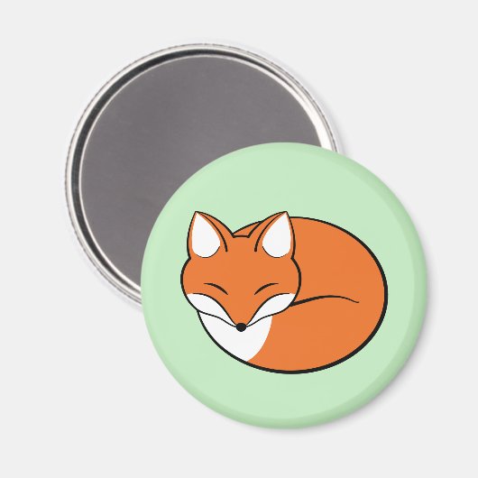 Schlafender Cartoon Fox auf Grün Magnet (Vorderseite/Rückseite)