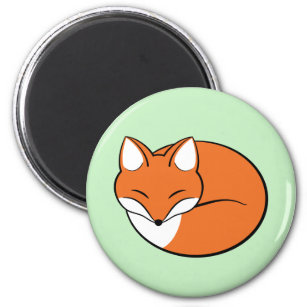 Schlafender Cartoon Fox auf Grün Magnet