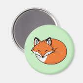 Schlafender Cartoon Fox auf Grün Magnet (Vorderseite/Rückseite)