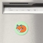 Schlafender Cartoon Fox auf Grün Magnet (In Situ (Geschirrspüler))
