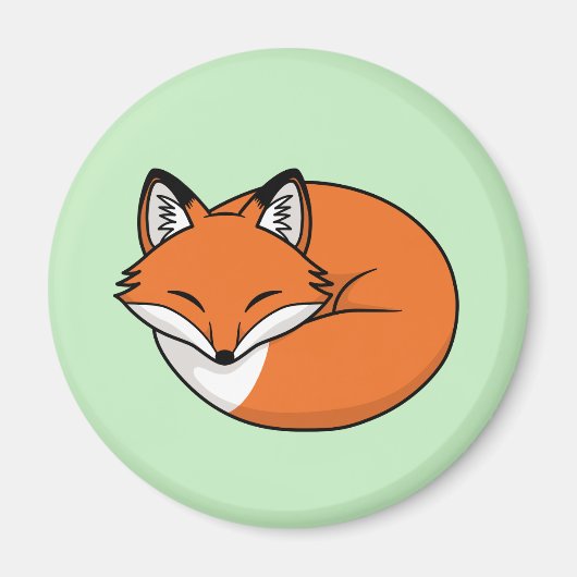 Schlafender Cartoon Fox auf Grün Magnet (Vorne)