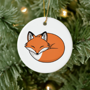 Schlafender Cartoon Fox Keramik Ornament