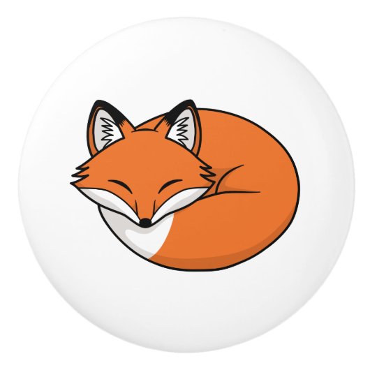 Schlafender Cartoon Fox Keramikknauf (Vorderseite)