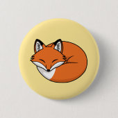 Schlafender Cartoon-Fuchs auf Gelb Button (Vorderseite)