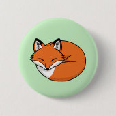 Schlafender Cartoon-Fuchs auf Grün Button (Vorderseite)