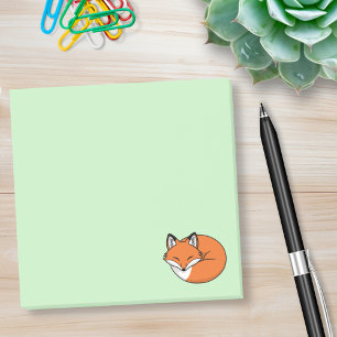 Schlafender Cartoon-Fuchs auf Grün Post-it Klebezettel