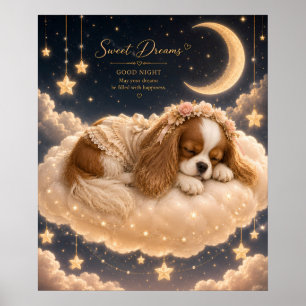 Schlafender Cavalier King Charles Spaniel auf Wolk Poster