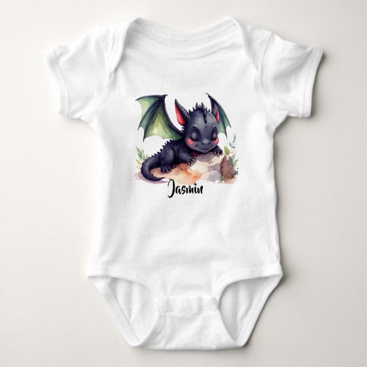 Schlafender Drache mit grünen Flügeln Baby Strampler (Vorderseite)