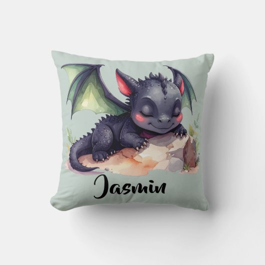 Schlafender Drache mit grünen Flügeln  Kissen (Vorderseite)