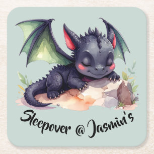 Schlafender Drache mit grünen Flügeln Rechteckiger Pappuntersetzer