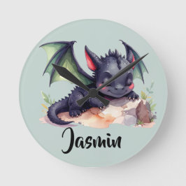 Schlafender Drache mit grünen Flügeln Runde Wanduhr