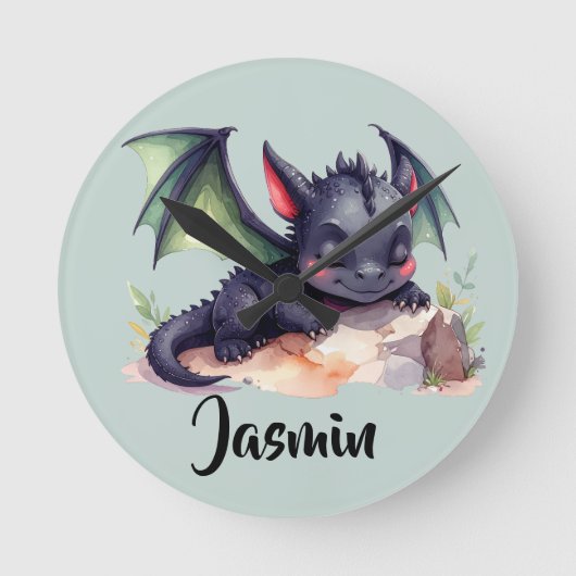 Schlafender Drache mit grünen Flügeln Runde Wanduhr (Vorderseite)