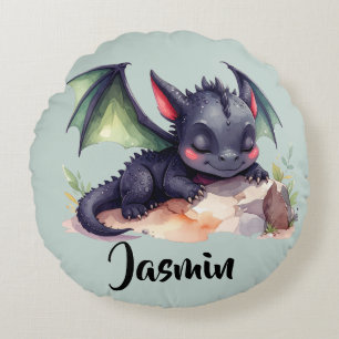 Schlafender Drache mit grünen Flügeln  Rundes Kissen