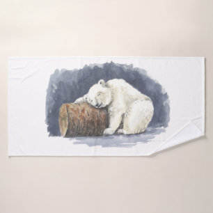 Schlafender Eisbär, Aquarellkunst Badhandtuch Set