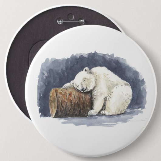 Schlafender Eisbär, Aquarellkunst Button (Vorne & Hinten)