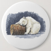 Schlafender Eisbär, Aquarellkunst Button (Vorderseite)