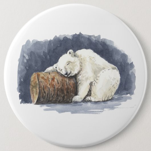 Schlafender Eisbär, Aquarellkunst Button (Vorderseite)