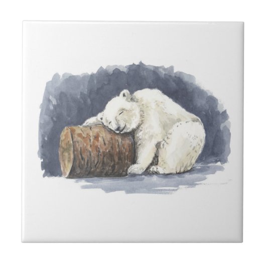Schlafender Eisbär, Aquarellkunst Fliese (Vorderseite)