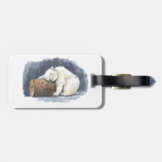 Schlafender Eisbär, Aquarellkunst Gepäckanhänger (Rückseite horizontal)