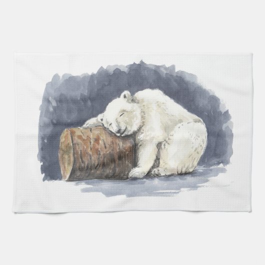 Schlafender Eisbär, Aquarellkunst Geschirrtuch (Horizontal)