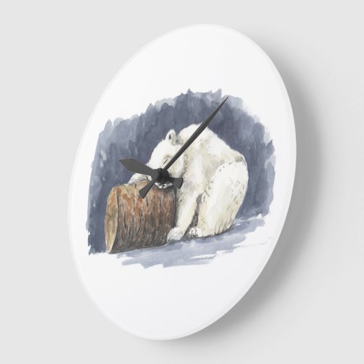 Schlafender Eisbär, Aquarellkunst Große Wanduhr (Winkel)
