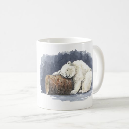 Schlafender Eisbär, Aquarellkunst Kaffeetasse (VorderseiteRechts)