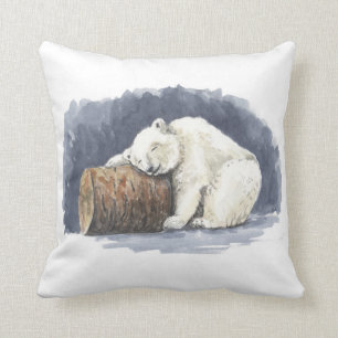 Schlafender Eisbär, Aquarellkunst Kissen