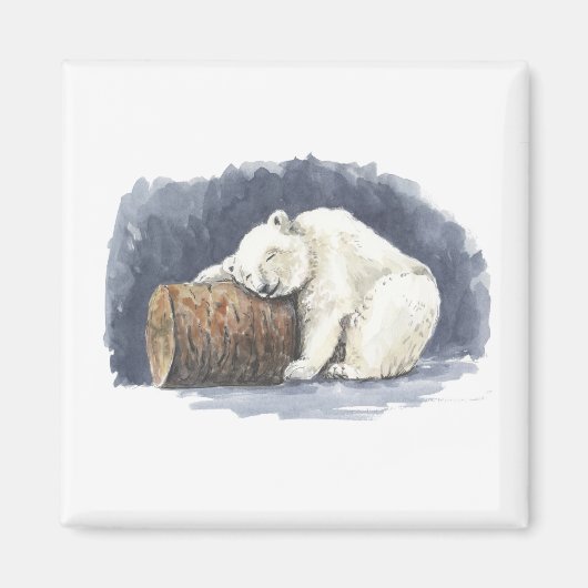 Schlafender Eisbär, Aquarellkunst Magnet (Vorne)