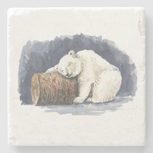 Schlafender Eisbär, Aquarellkunst Steinuntersetzer (Vorderseite)