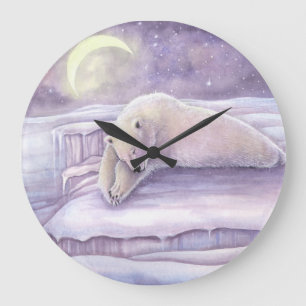 Schlafender Eisbär Fantasy-Wildlife Kuschel-Bären Große Wanduhr