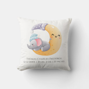 Schlafender Elefant im Mond Personalisierte Geburt Kissen