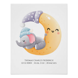 Schlafender Elefant in Mond-Kinderzimmer-Wandkunst Poster