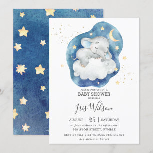 Schlafender Elefant Twinkle Star Baby Shower Junge Einladung