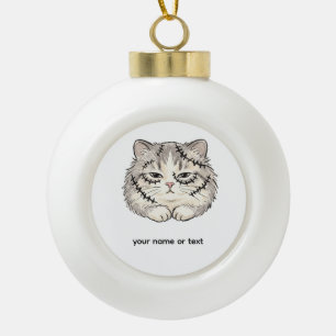 Schlafender Frankenstein mit genähtem Katzen-Hallo Keramik Kugel-Ornament